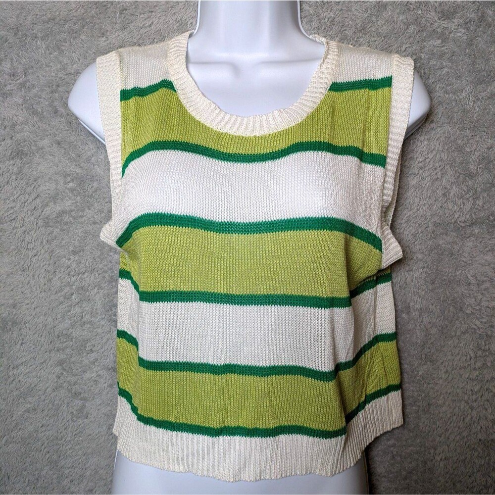Striped Knit Sweater Vest Womens Large Tennis Preppy Coastal Academia Sporty
